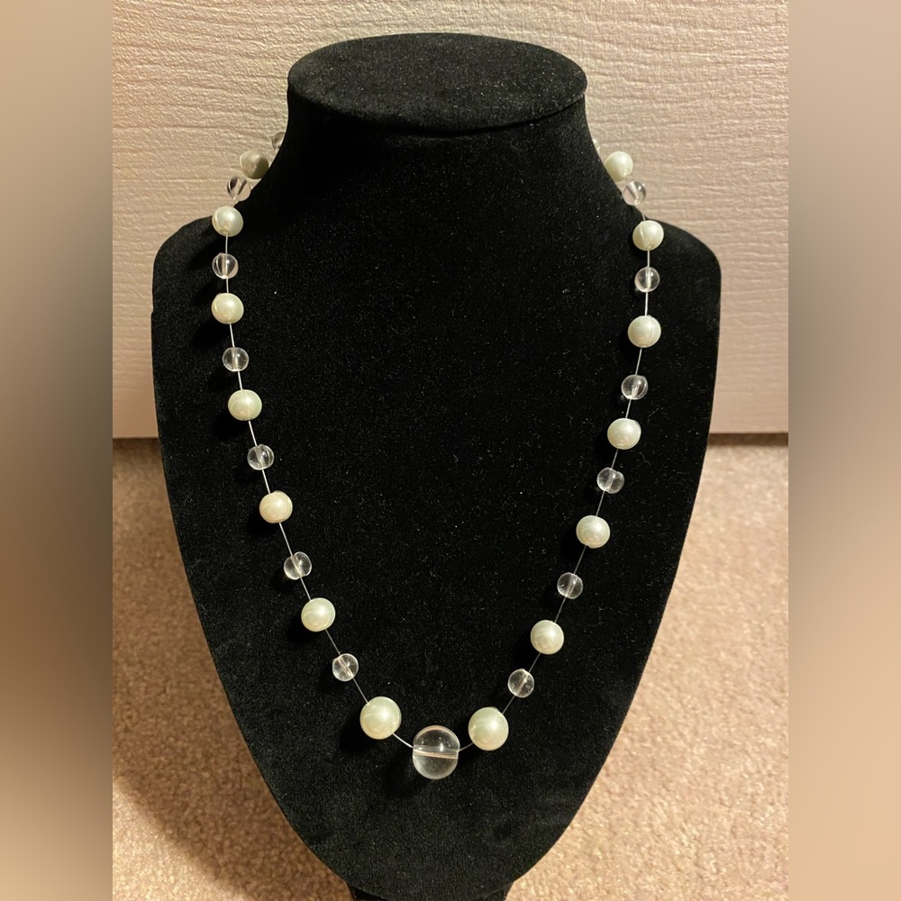 💍Handmade, floating bead style necklace, natural pearl, glass/crystal beads💍 - Picture 1 of 3